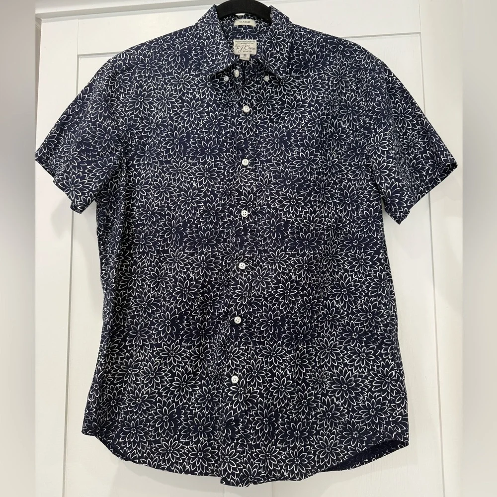 J. Crew Navy and White‎ Floral Men's Shirt